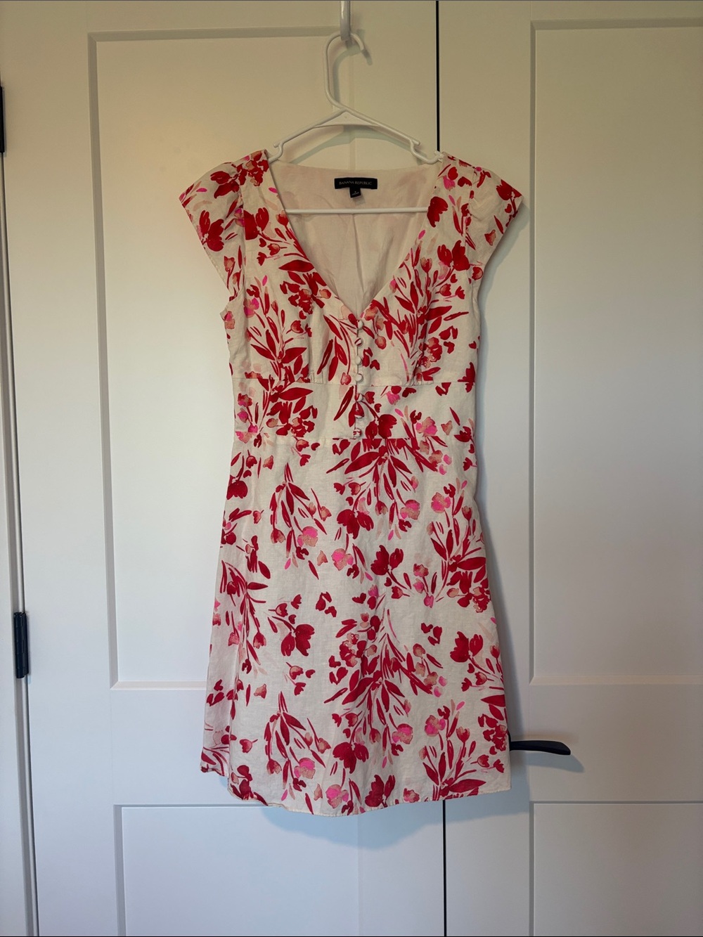 Banana Republic Cream Mini Dress with Red Floral Print